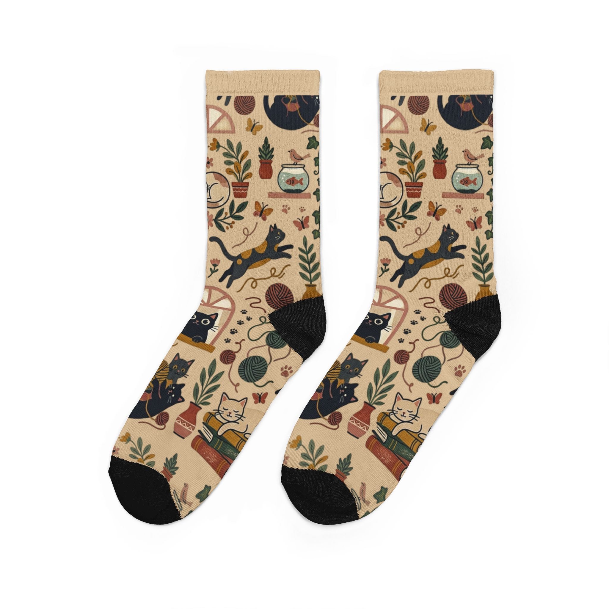 Cozy Cat Cottage Padded Crew Socks