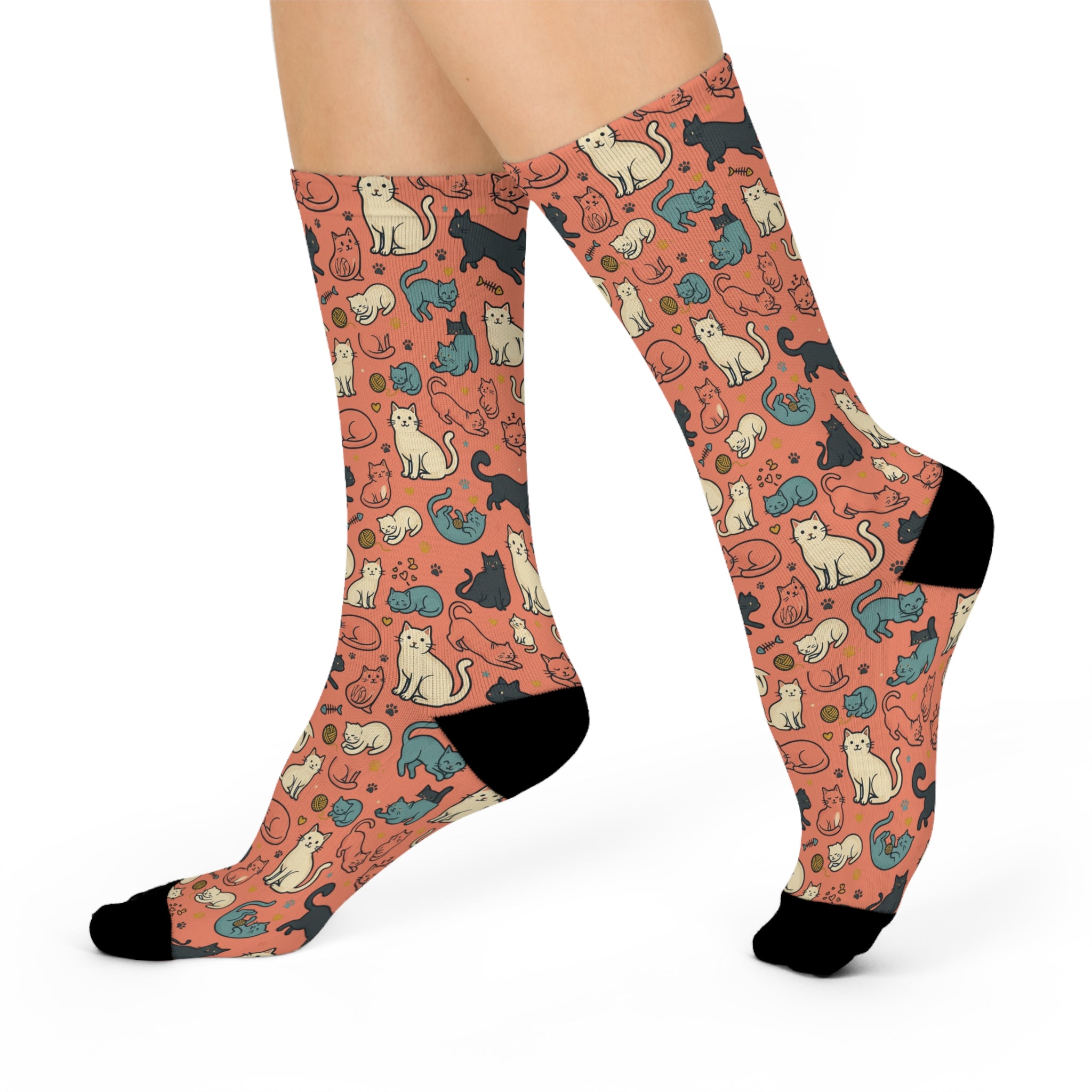Cat Pattern Cushioned Crew Socks