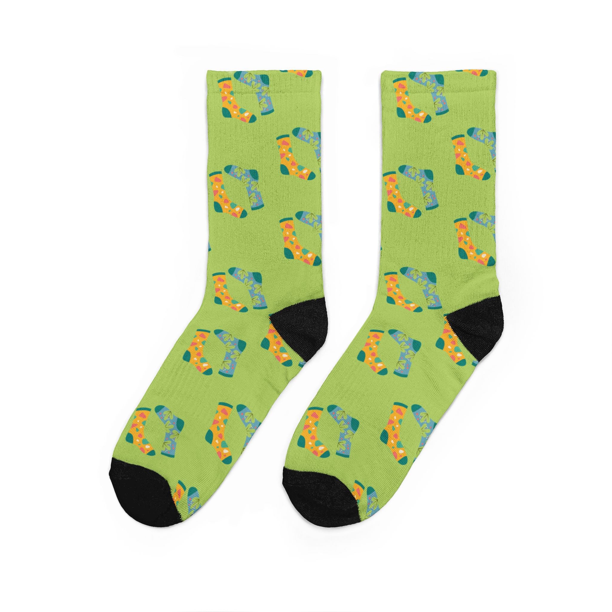 Green Pattern Padded Crew Socks