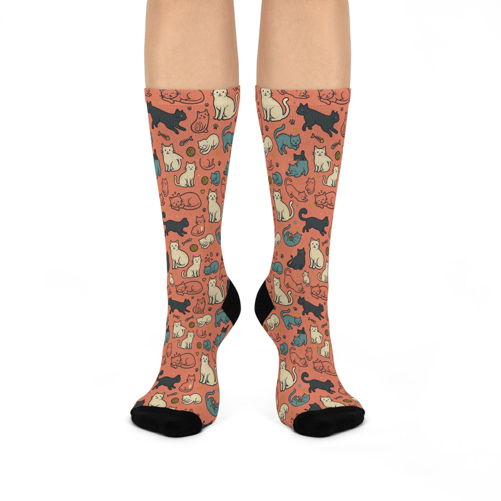 Cat Pattern Cushioned Crew Socks